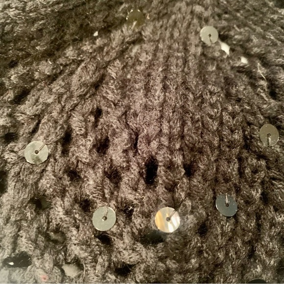 Twiggy LONDON Knit Beret Hat Black Sparkly Embellishments Sequins Vintage - Picture 3 of 9